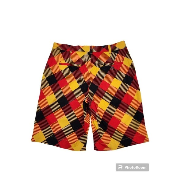 Loudmouth Cheezburger Golf Shorts Orange Yellow Black Plaid Colorful Size 34 - Picture 2 of 11